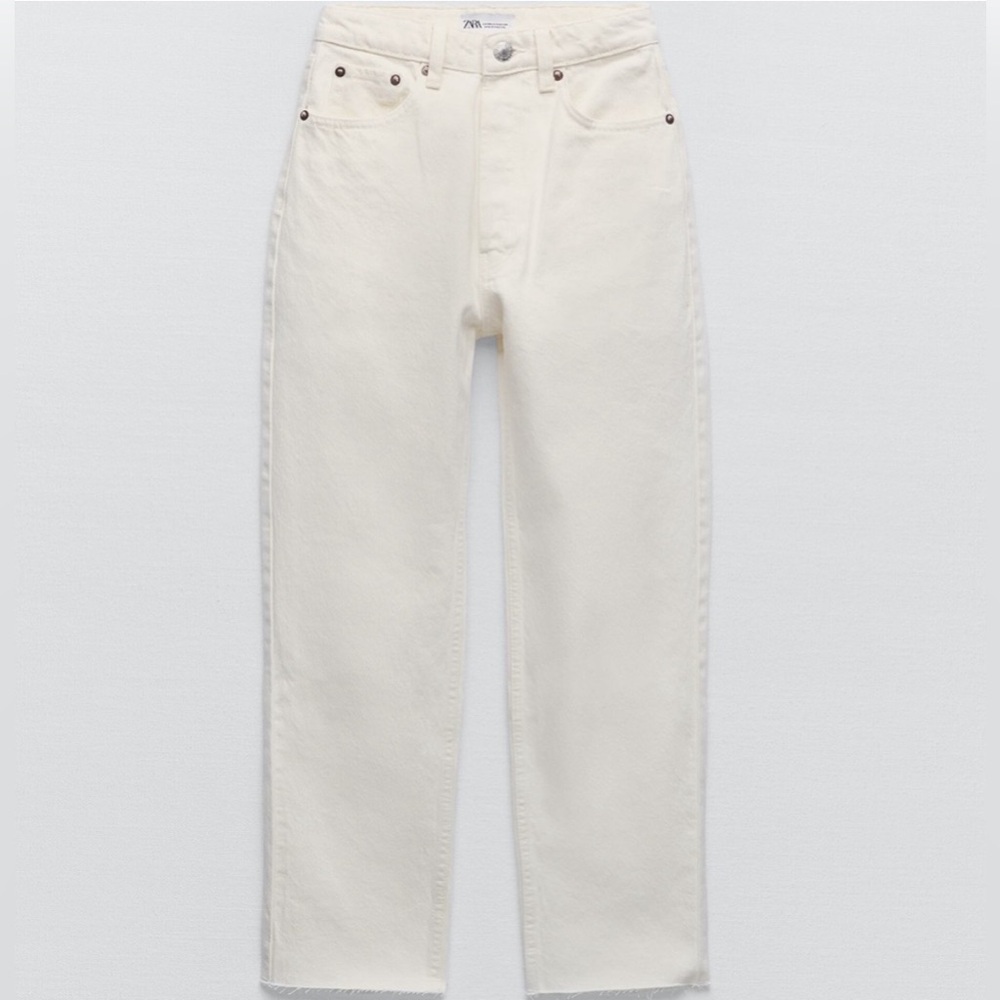 Zara Off White Straight Leg Jeans